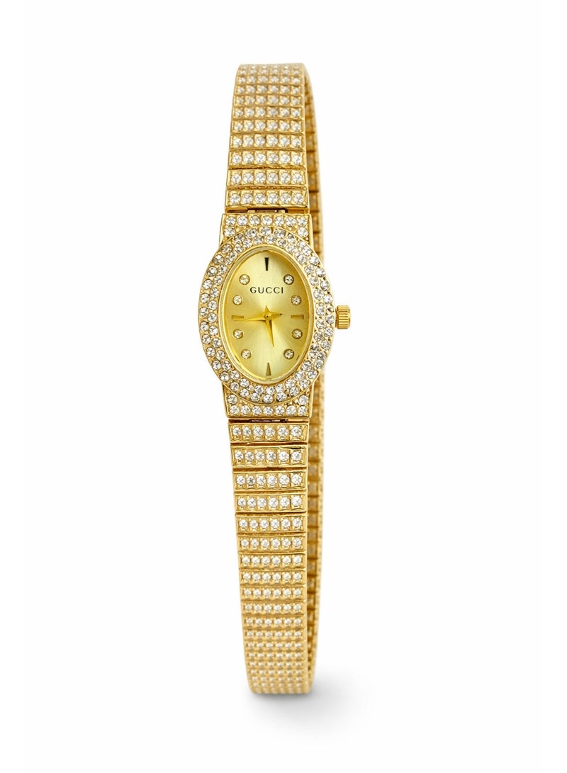 Gucci Women’s Gold Stainless Steel Watch with Gold Dial and Crystal Bezel